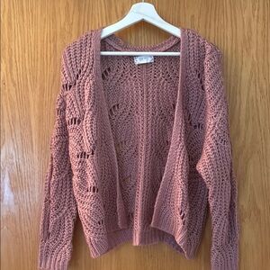 Pink Rose Chunky Knit Cardigan Sweater in Pink